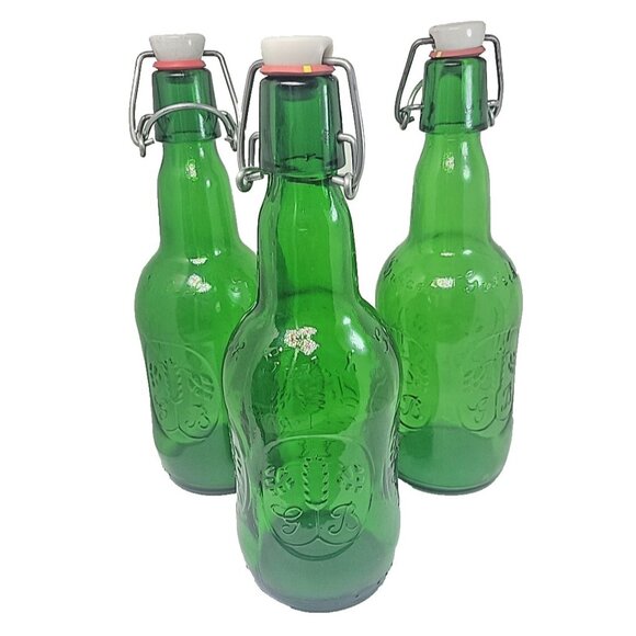 Lot Of 3 Vintage GREEN Embossed GROLSCH Beer Bottles Very Nice 9.5 inches Tall - Picture 4 of 6
